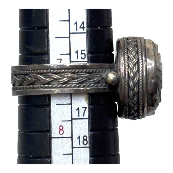 Vintage 925 Silver Rose Ring Carved Mother Of Pearl Cabochon Size 7 Art Deco - Picture 5 of 10